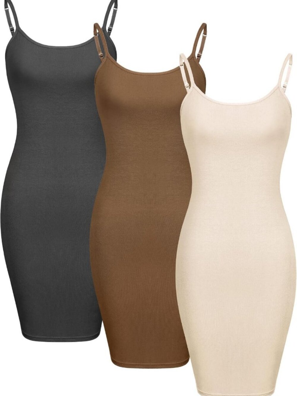 3-Pack Women's Long Cami Tanks - Spaghetti Strap Slips for Layering Dresses
